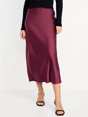 Old Navy Satin Midi Slip Skirt in Plum